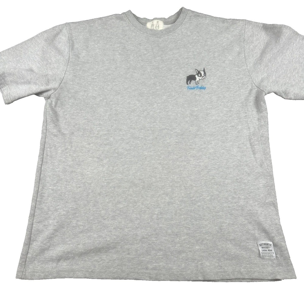 Authentic Bucket Mens French Bulldog Graphic T-Shirt Free Size Grey Short Sleeve